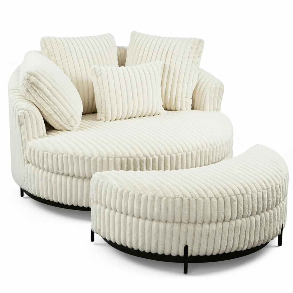 Round Barrel Chaise with Ottoman