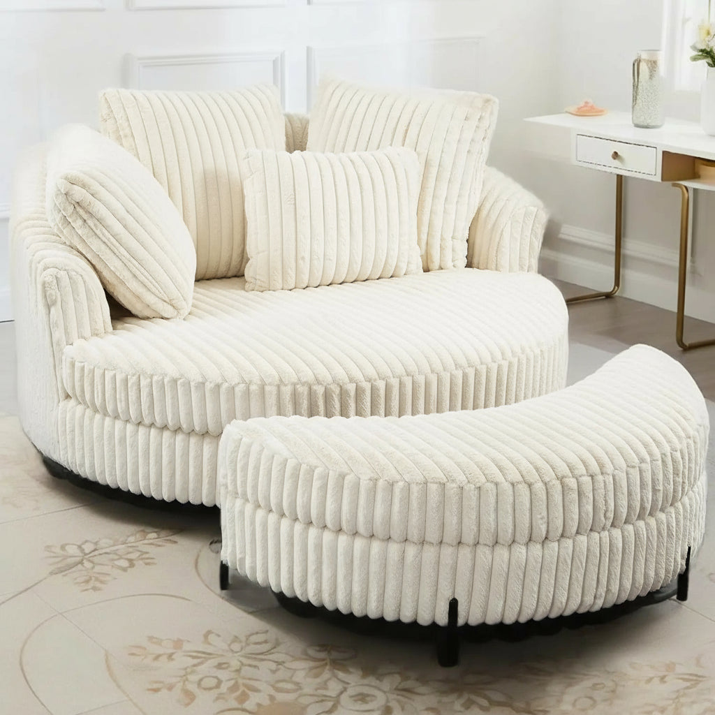 Round Barrel Chaise with Ottoman