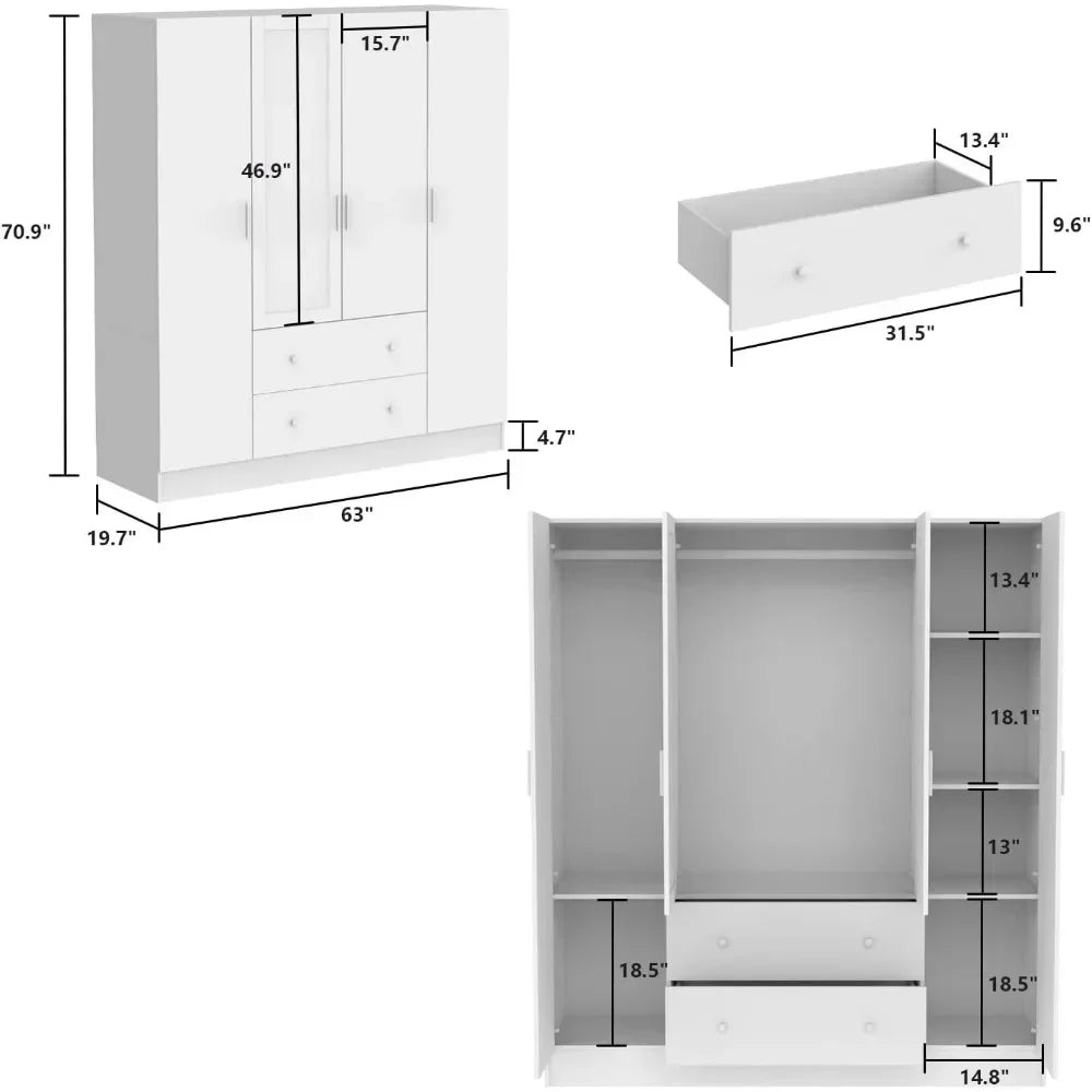 4-Door Wardrobe with Mirror