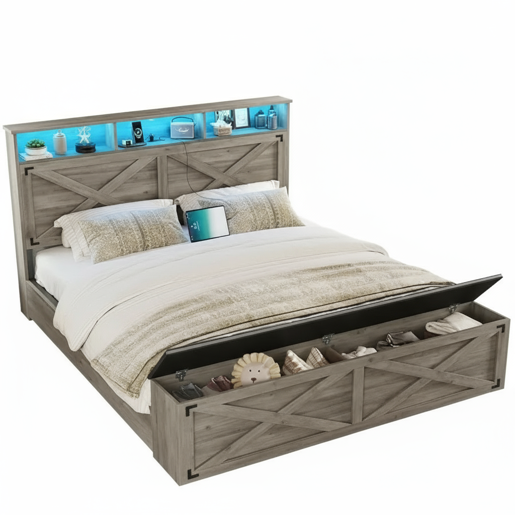 Farmhouse Queen Bed Frame with Storage