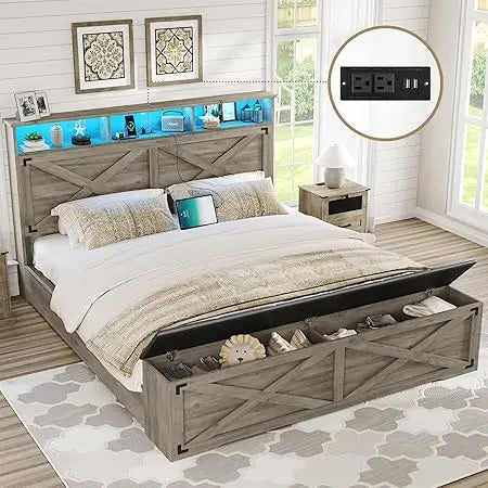 Farmhouse Queen Bed Frame with Storage