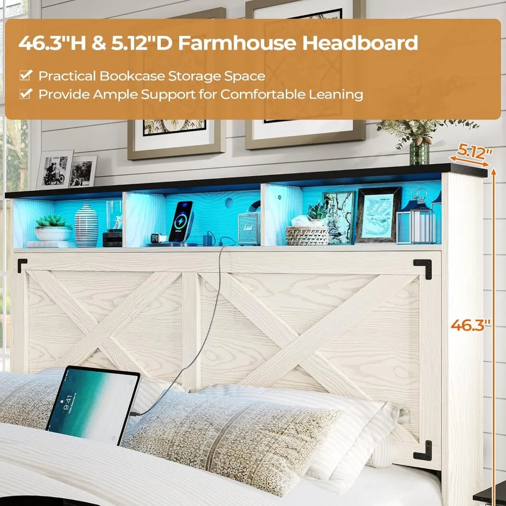 Farmhouse Queen Bed Frame with Storage