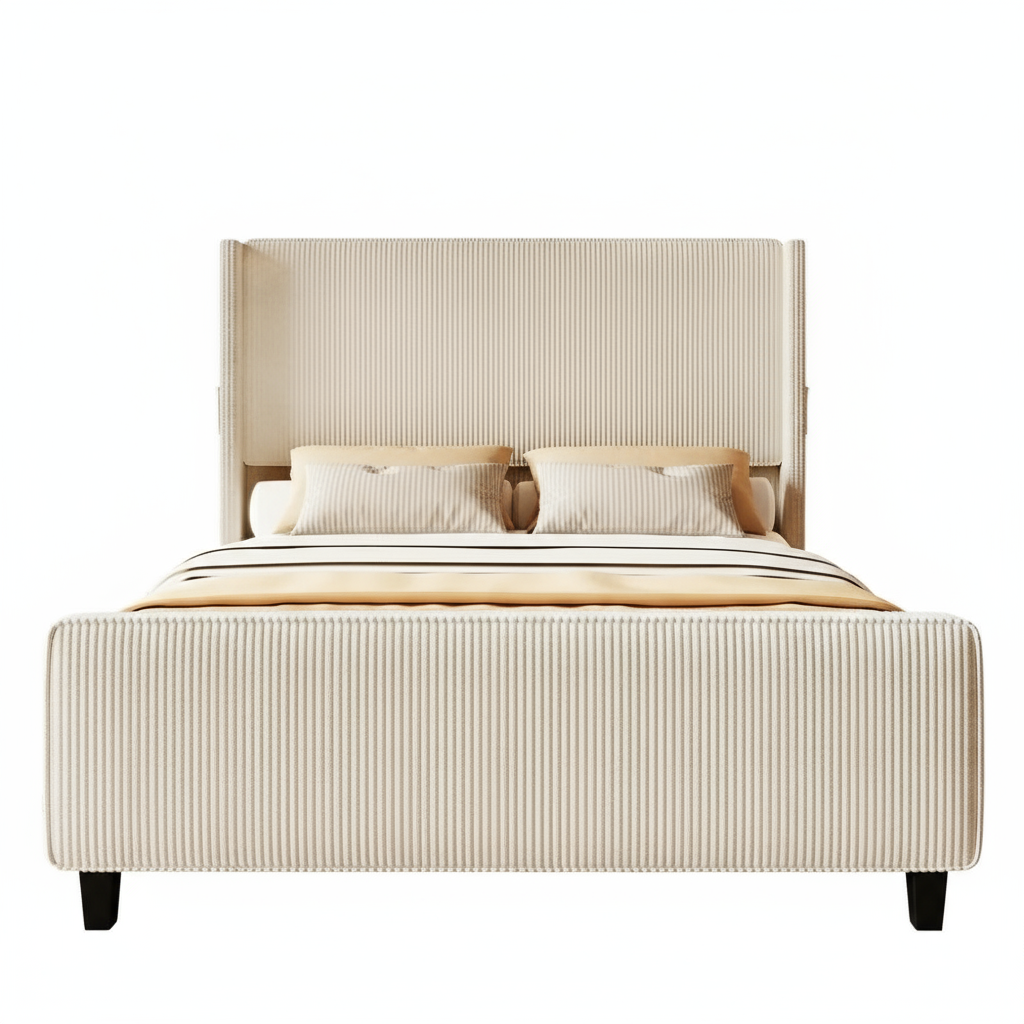 Upholstered Wingback Headboard & Footboard Bed