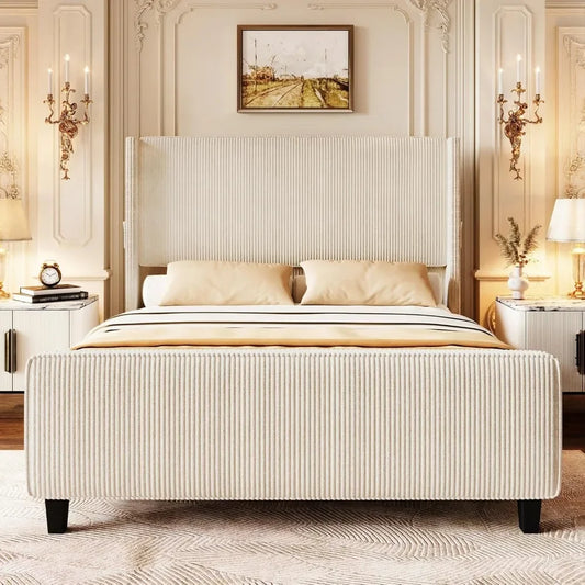 Upholstered Wingback Headboard & Footboard Bed