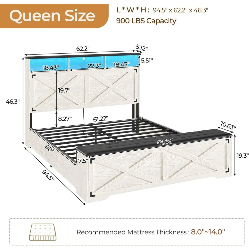 Farmhouse Queen Bed Frame with Storage