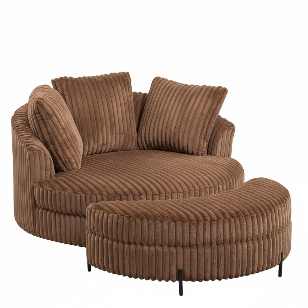 Round Barrel Chaise with Ottoman