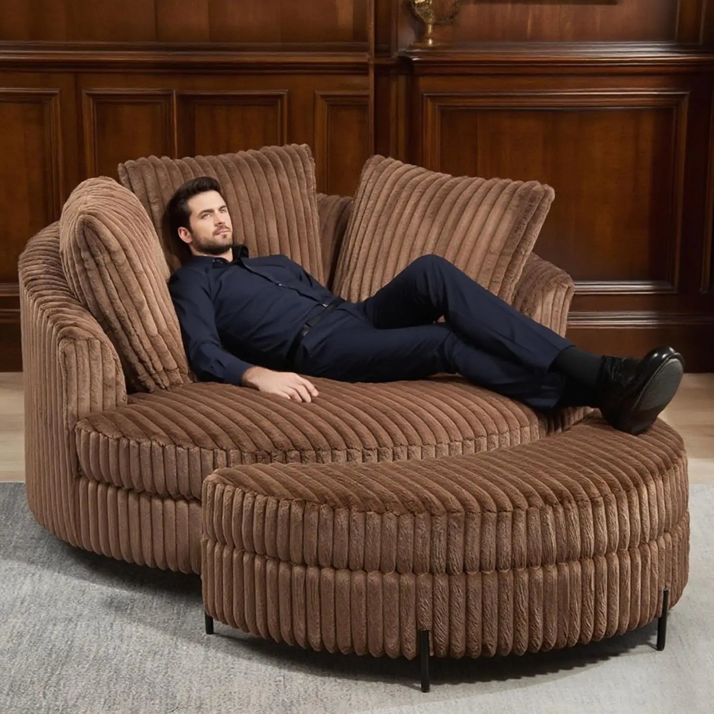 Round Barrel Chaise with Ottoman