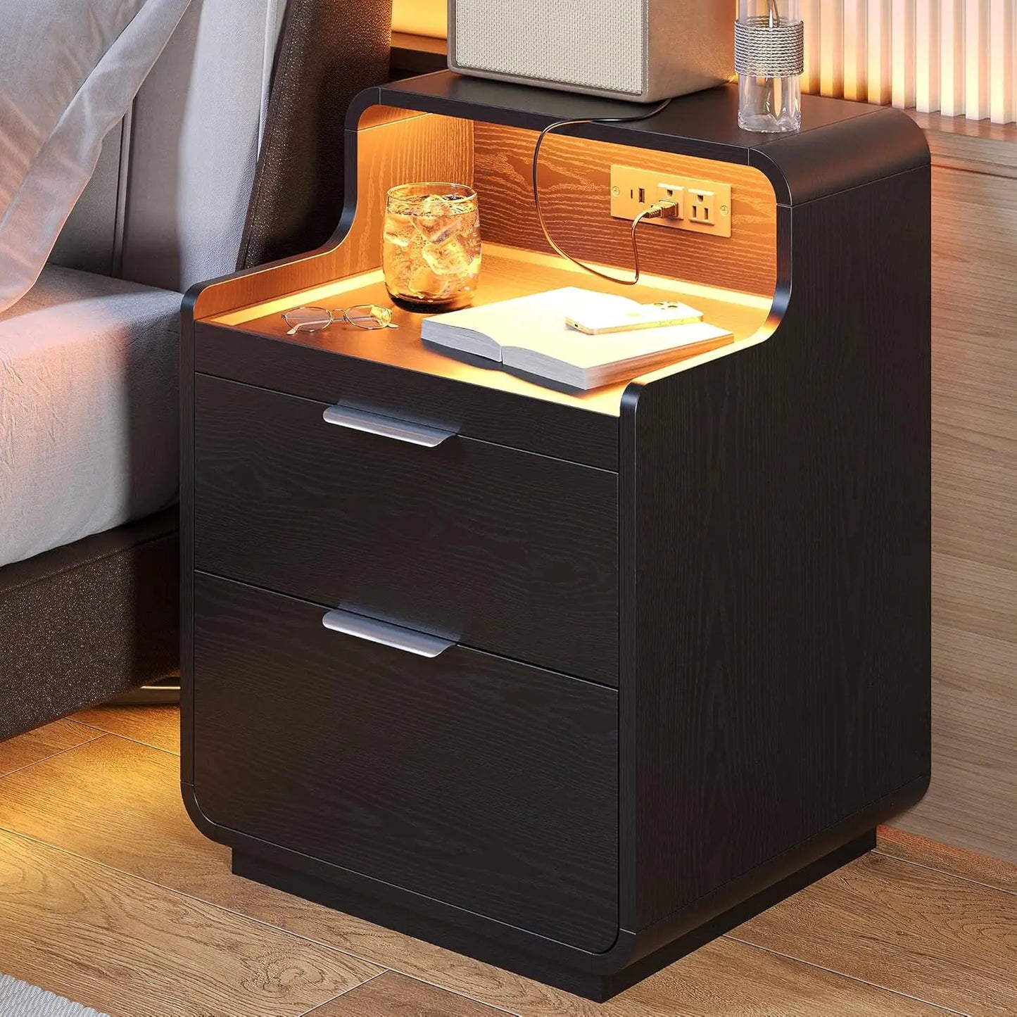 LIKIMIO Nightstand with Charging Station