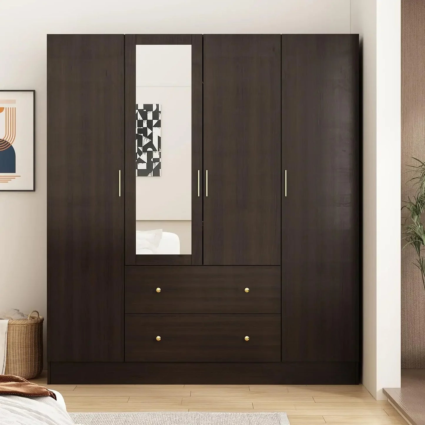 4-Door Wardrobe with Mirror