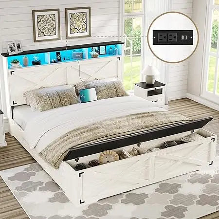Farmhouse Queen Bed Frame with Storage