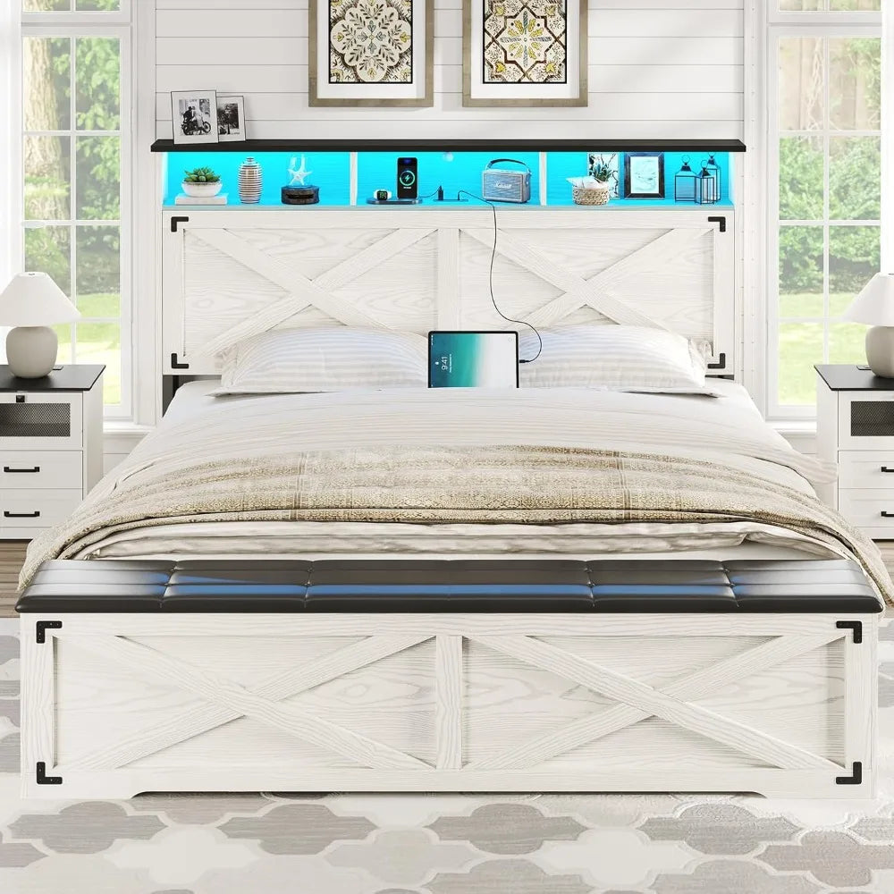 Farmhouse Queen Bed Frame with Storage