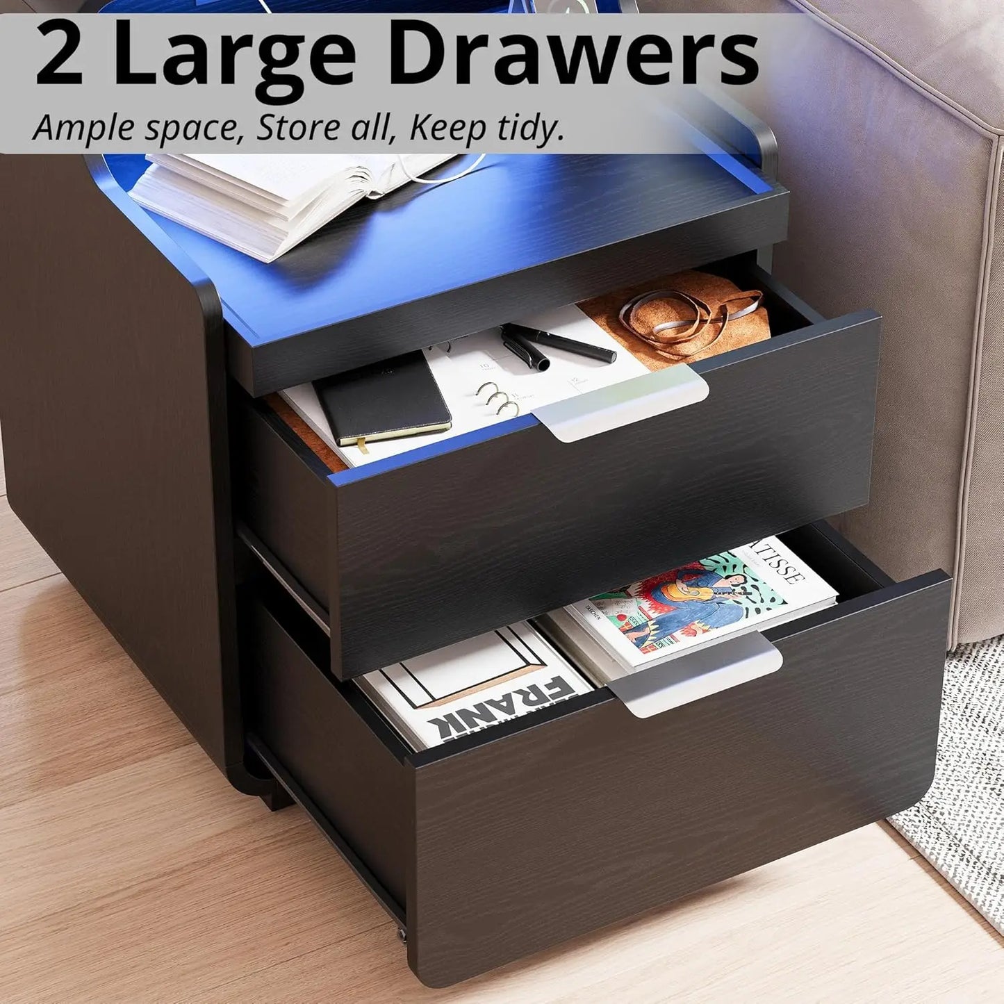 LIKIMIO Nightstand with Charging Station
