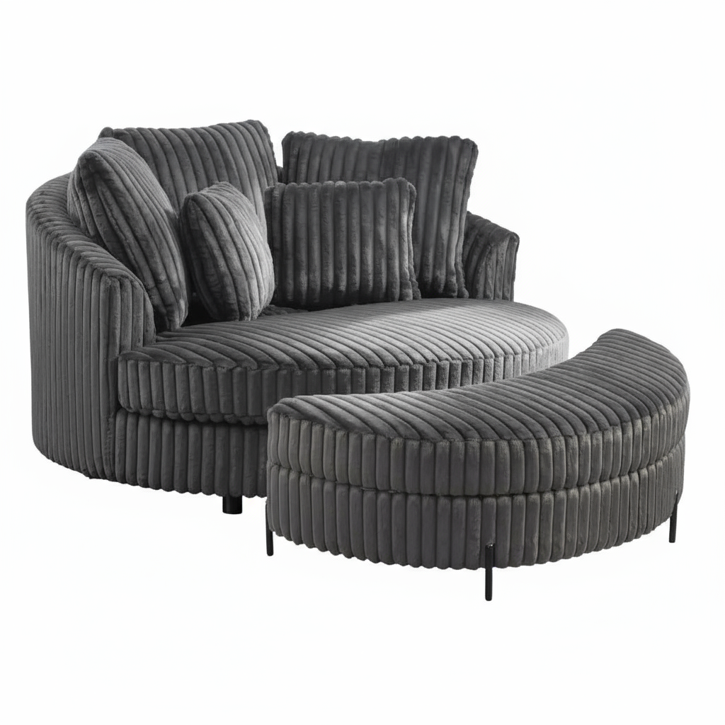 Round Barrel Chaise with Ottoman
