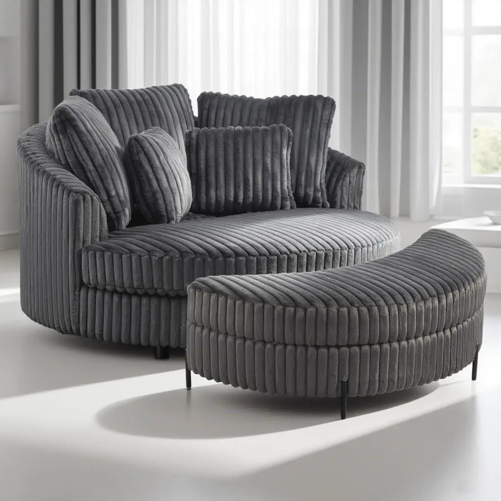 Round Barrel Chaise with Ottoman