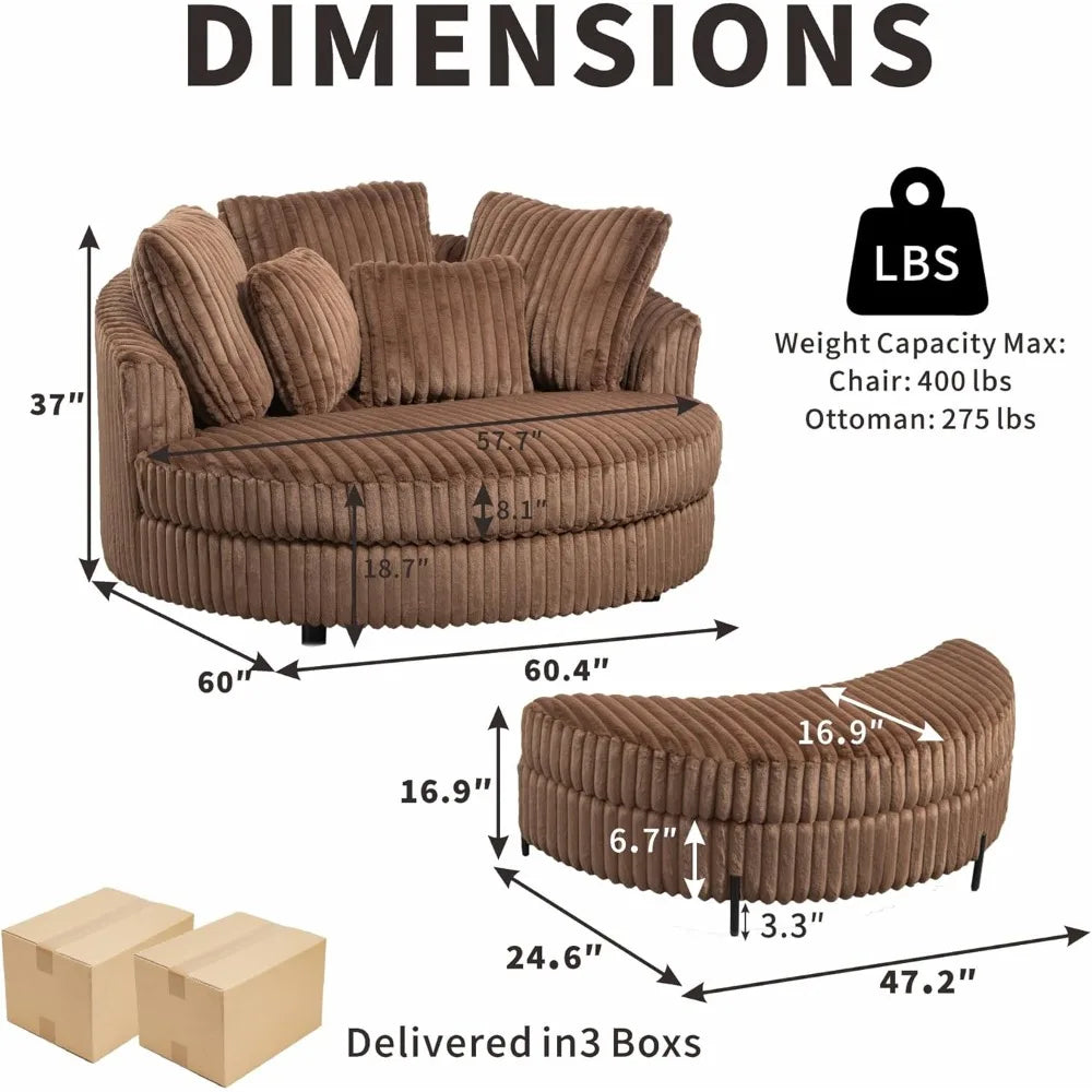 Round Barrel Chaise with Ottoman