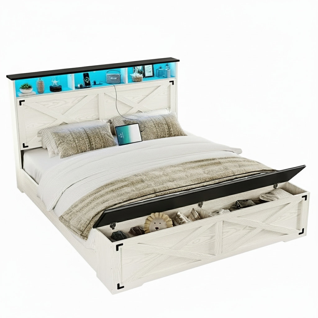 Farmhouse Queen Bed Frame with Storage