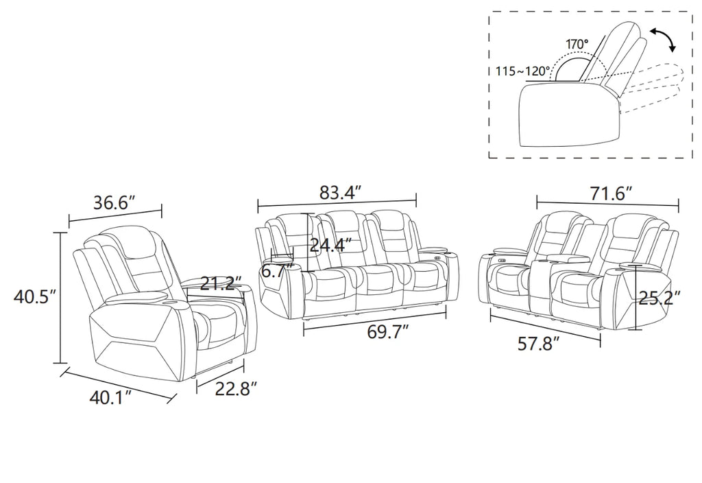 OE HOME 3-Piece Living Room Set
