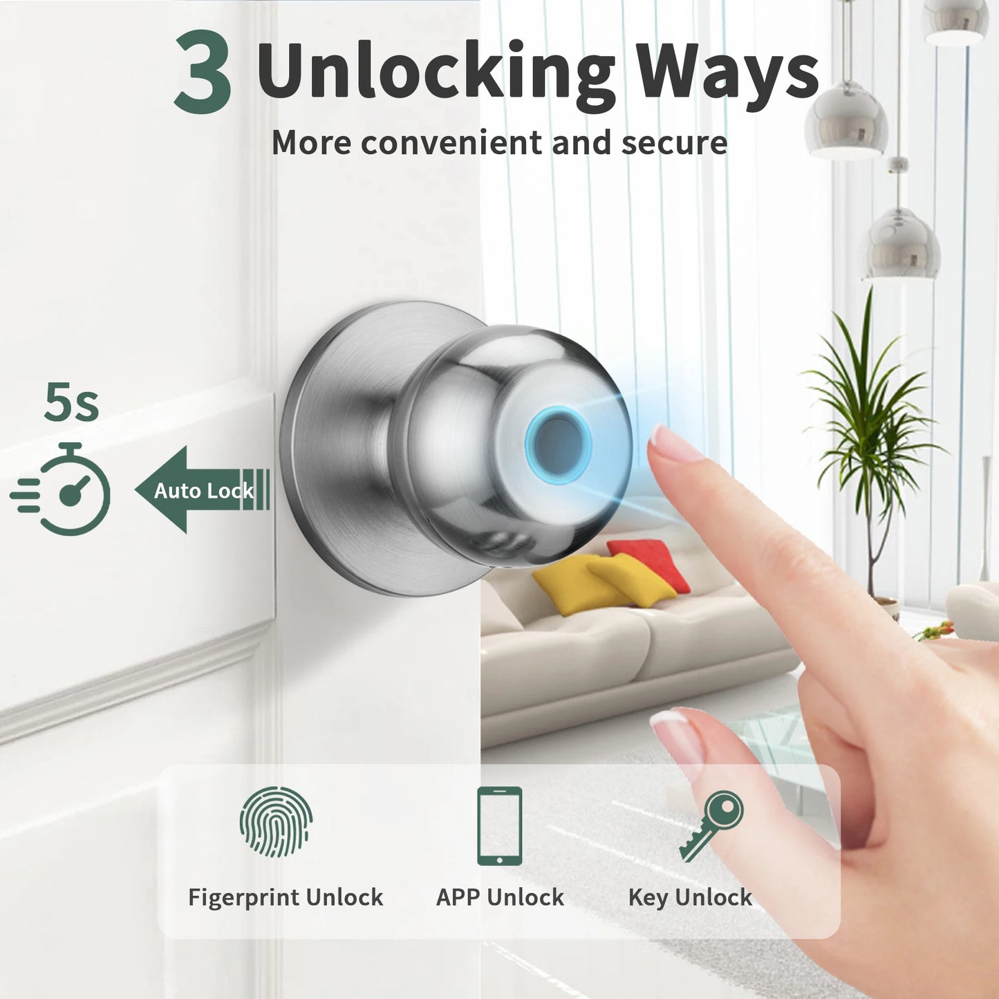 Smart Door Knob Lock with Fingerprint Biometrics