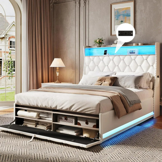 Upholstered Bed with Footboard Storage