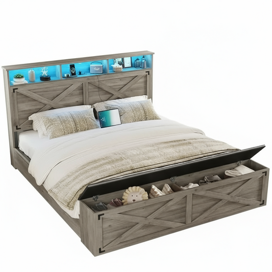 Farmhouse Queen Bed Frame with Storage