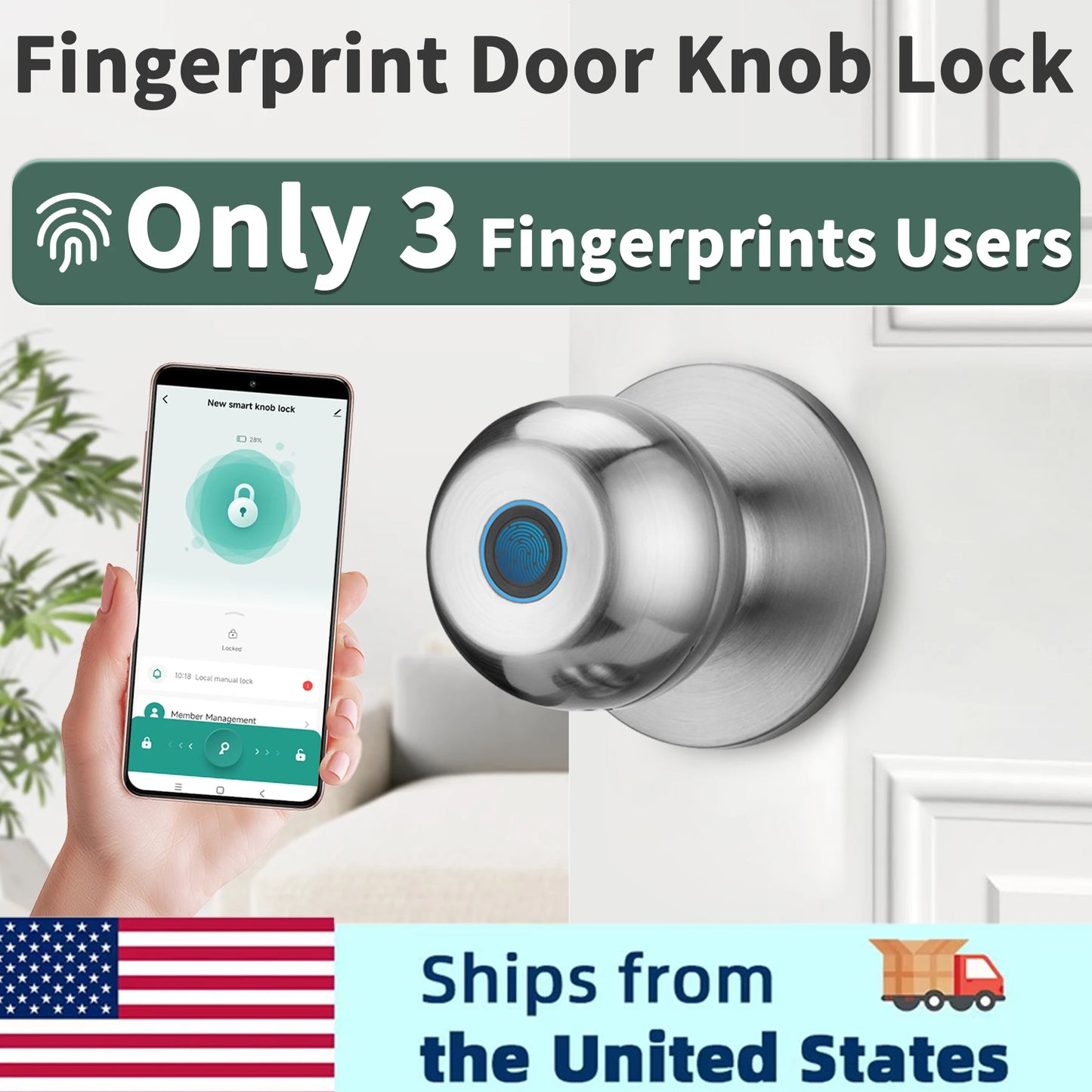 Smart Door Knob Lock with Fingerprint Biometrics