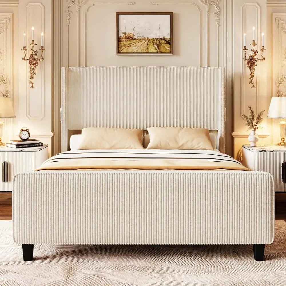 Upholstered Wingback Headboard & Footboard Bed