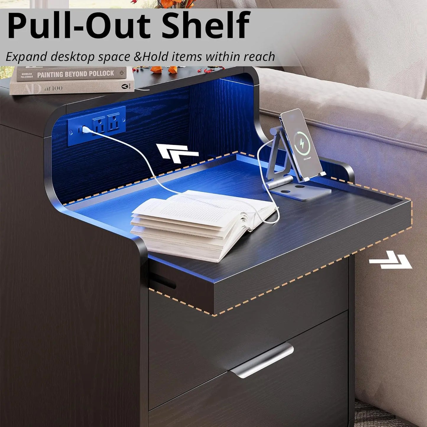 LIKIMIO Nightstand with Charging Station