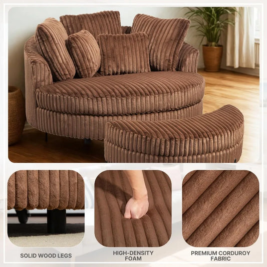 Round Barrel Chaise with Ottoman