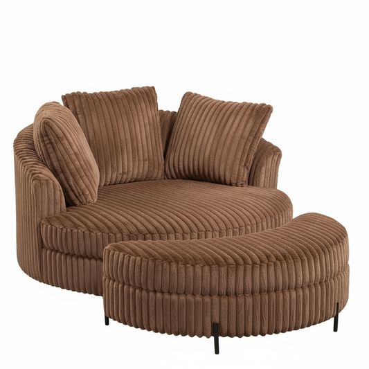 Round Barrel Chaise with Ottoman
