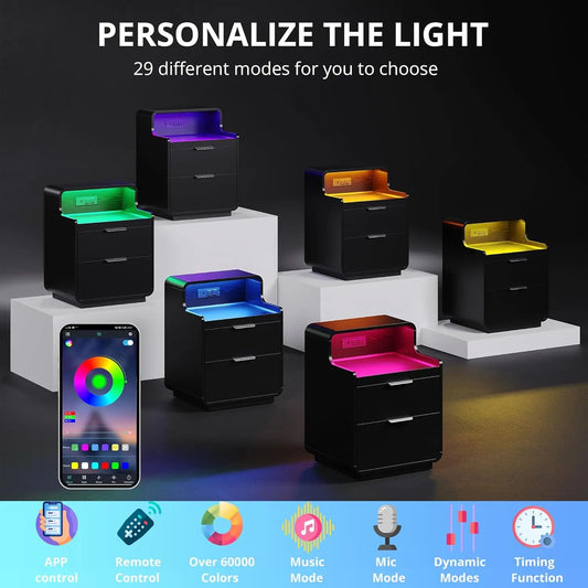 LIKIMIO Nightstand with Charging Station