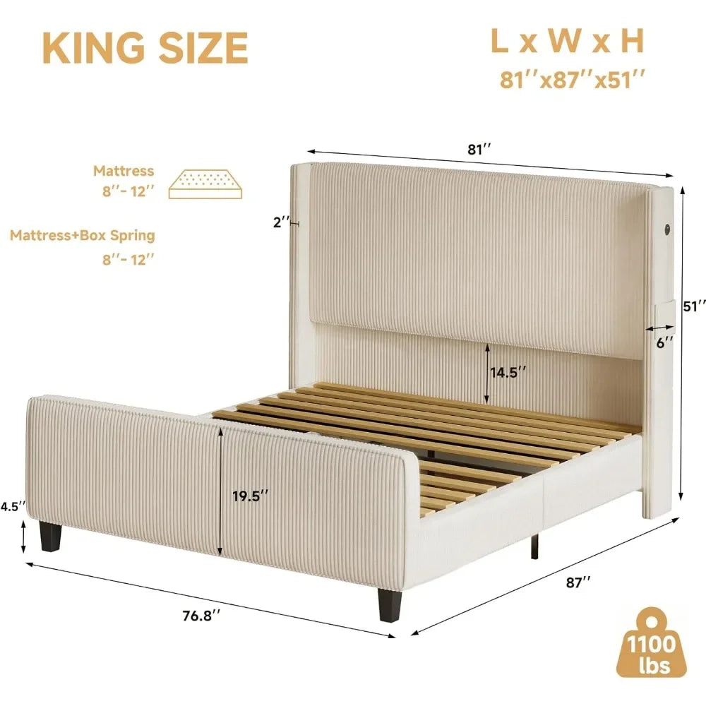 Upholstered Wingback Headboard & Footboard Bed