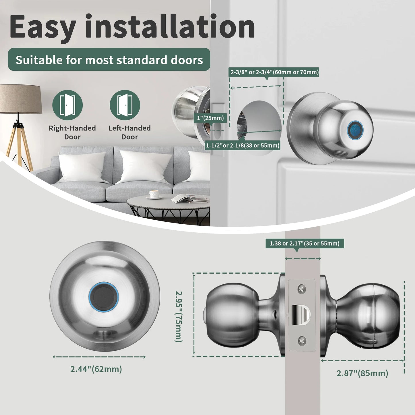 Smart Door Knob Lock with Fingerprint Biometrics