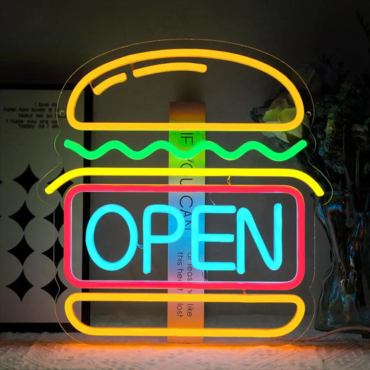 Burger Open Neon Sign