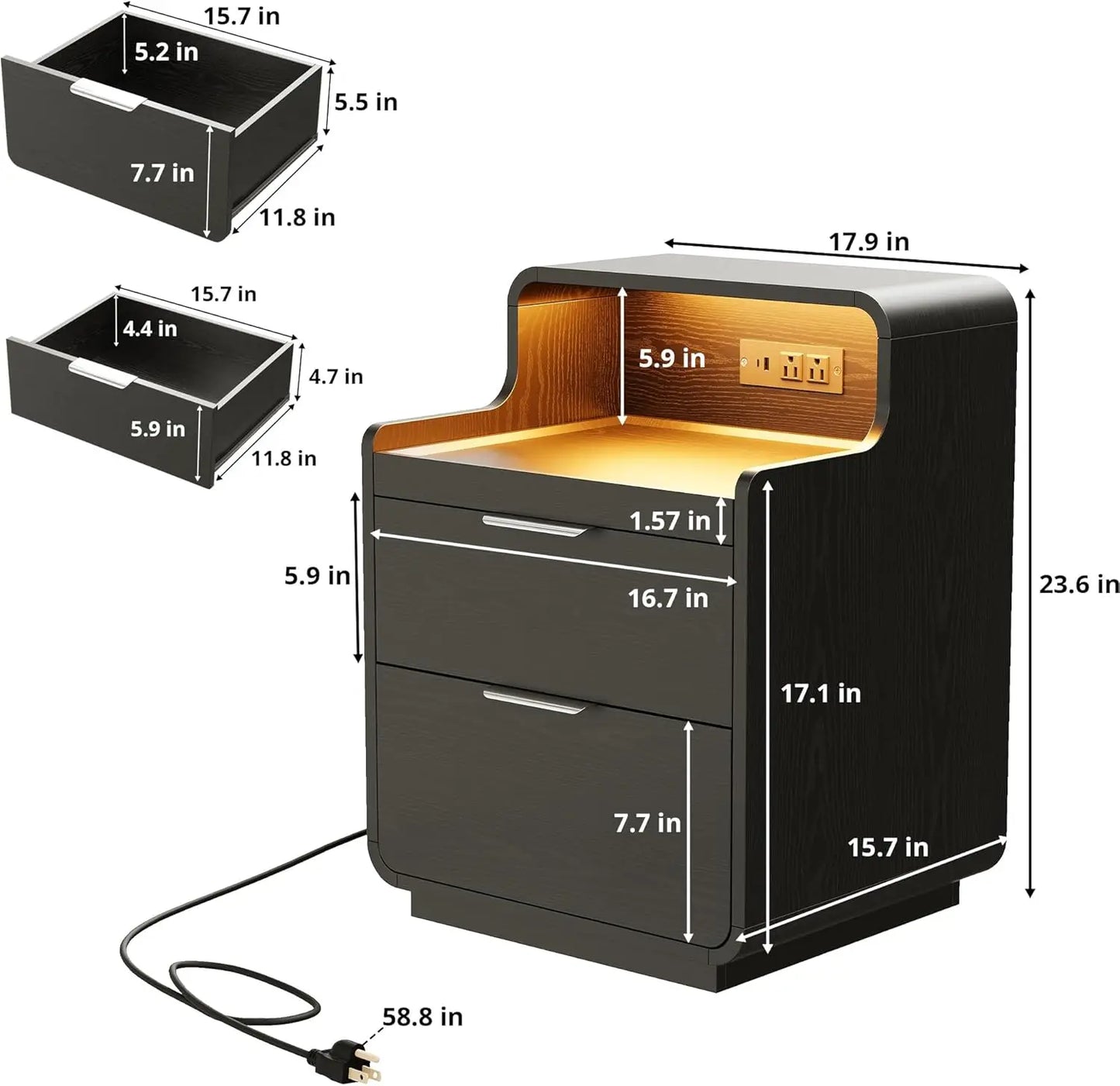 LIKIMIO Nightstand with Charging Station