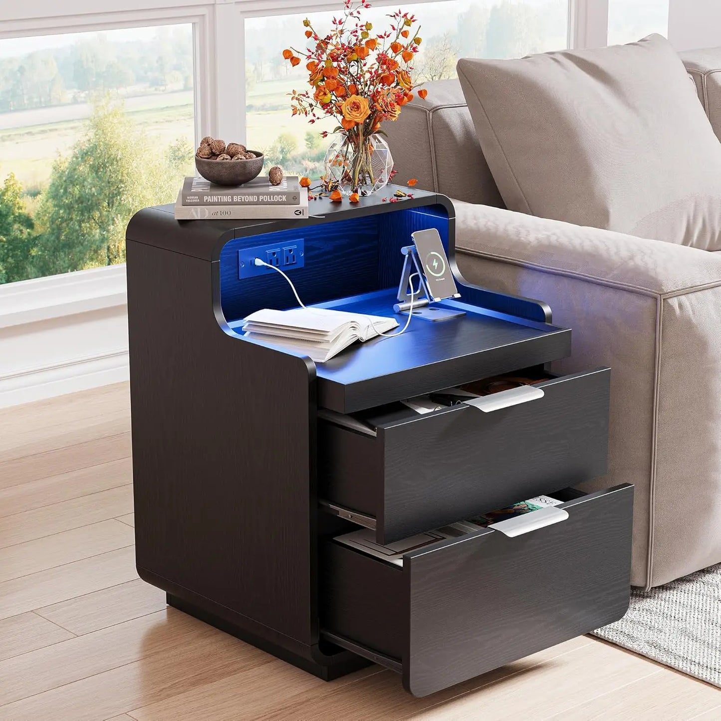 LIKIMIO Nightstand with Charging Station