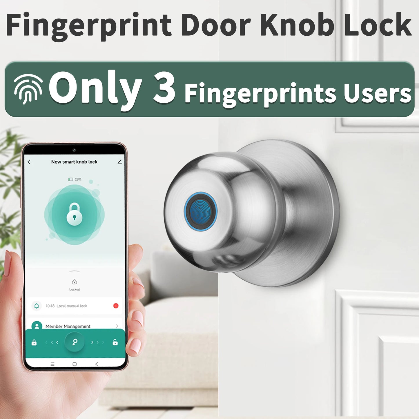 Smart Door Knob Lock with Fingerprint Biometrics