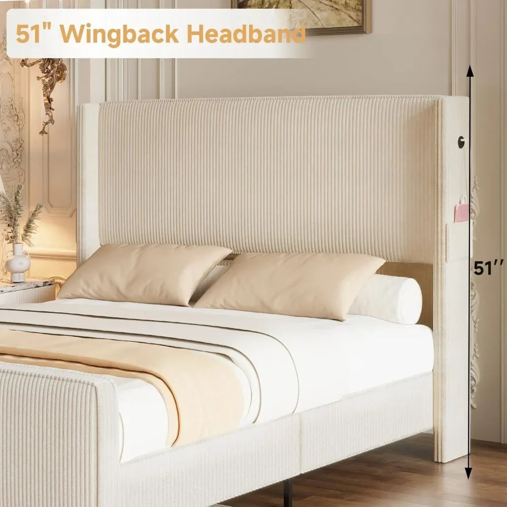 Upholstered Wingback Headboard & Footboard Bed