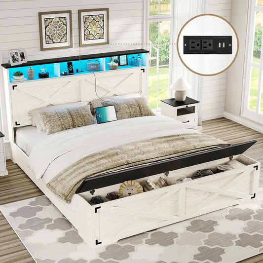 Farmhouse Queen Bed Frame with Storage