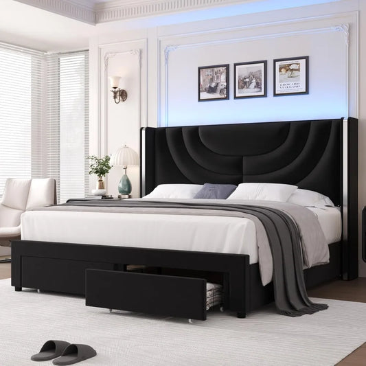 Full Upholstered LED Bed
