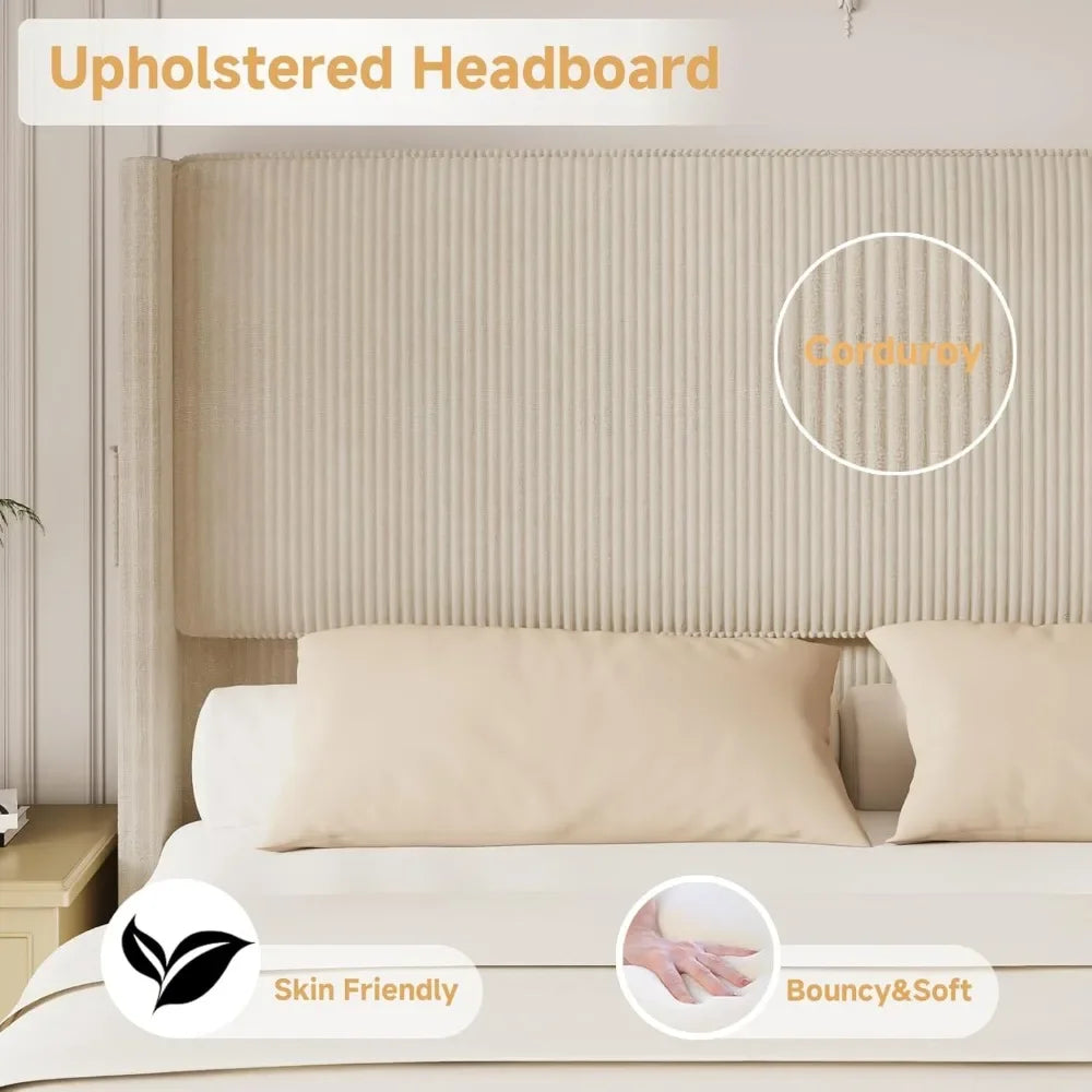 Upholstered Wingback Headboard & Footboard Bed